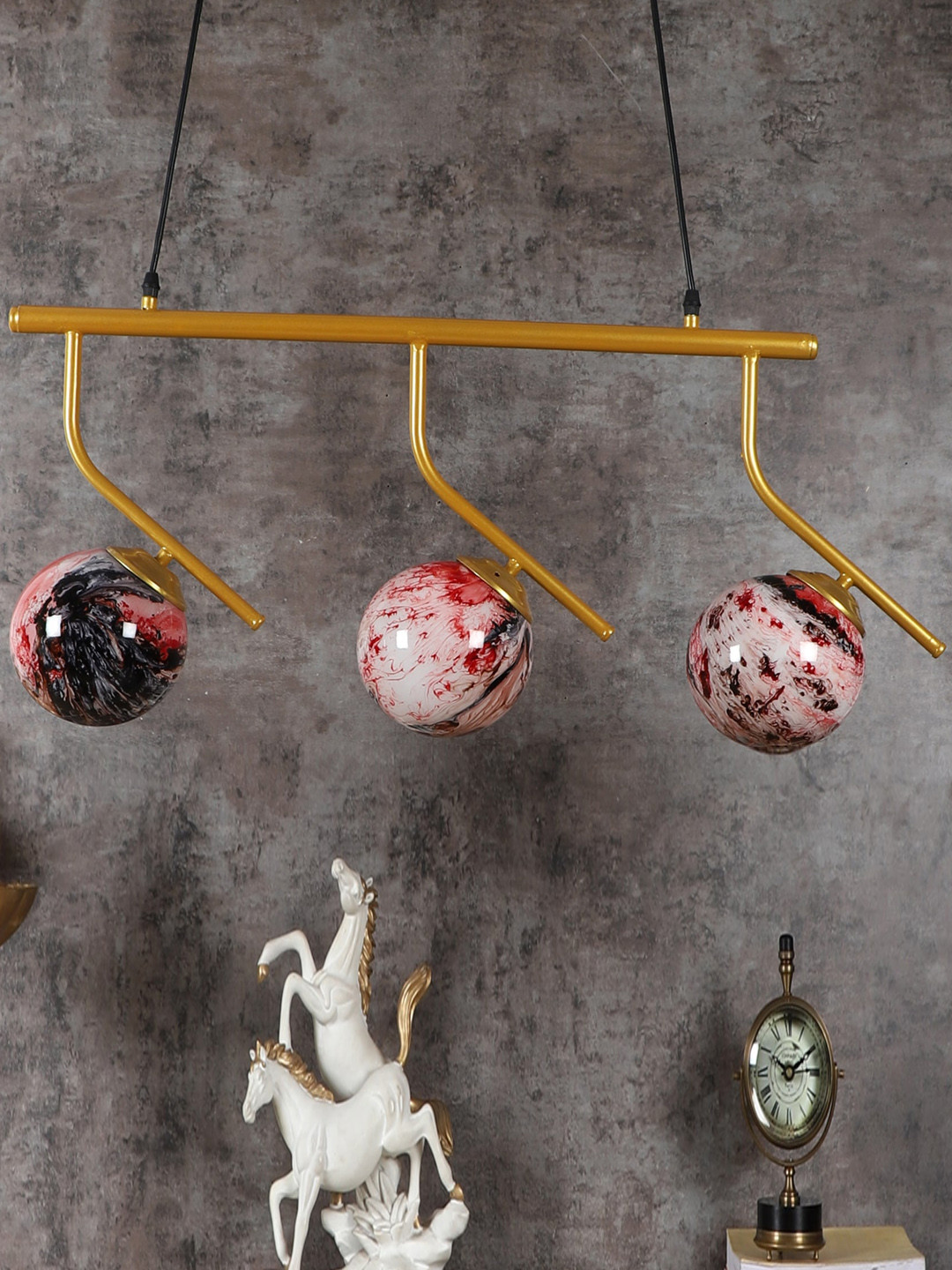 MFD HOME FURNISHING Gold Textured Glass Ceiling Lamp