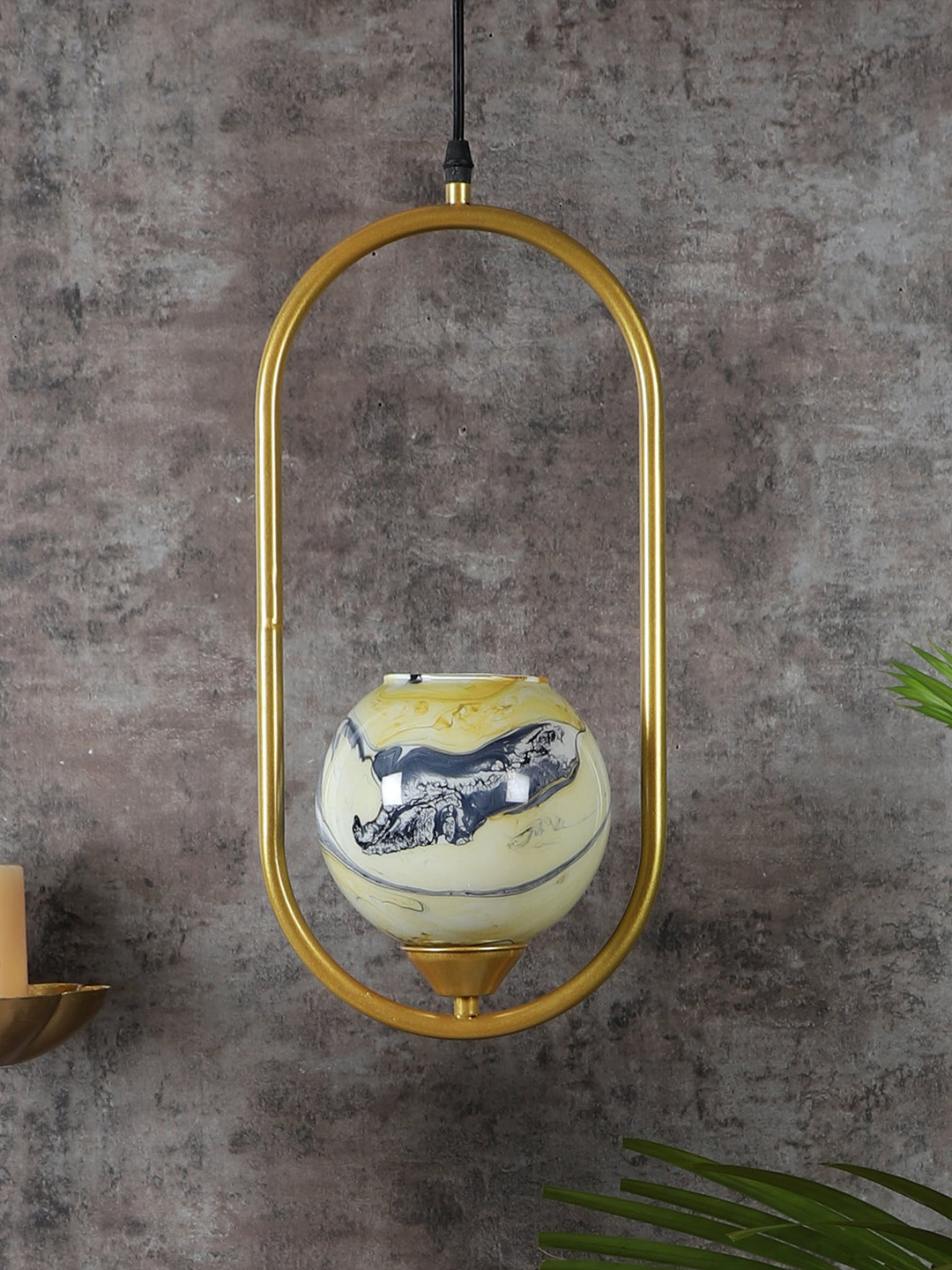 MFD HOME FURNISHING Gold-Toned & Yellow Printed 3D Capsule Ceiling Lamp