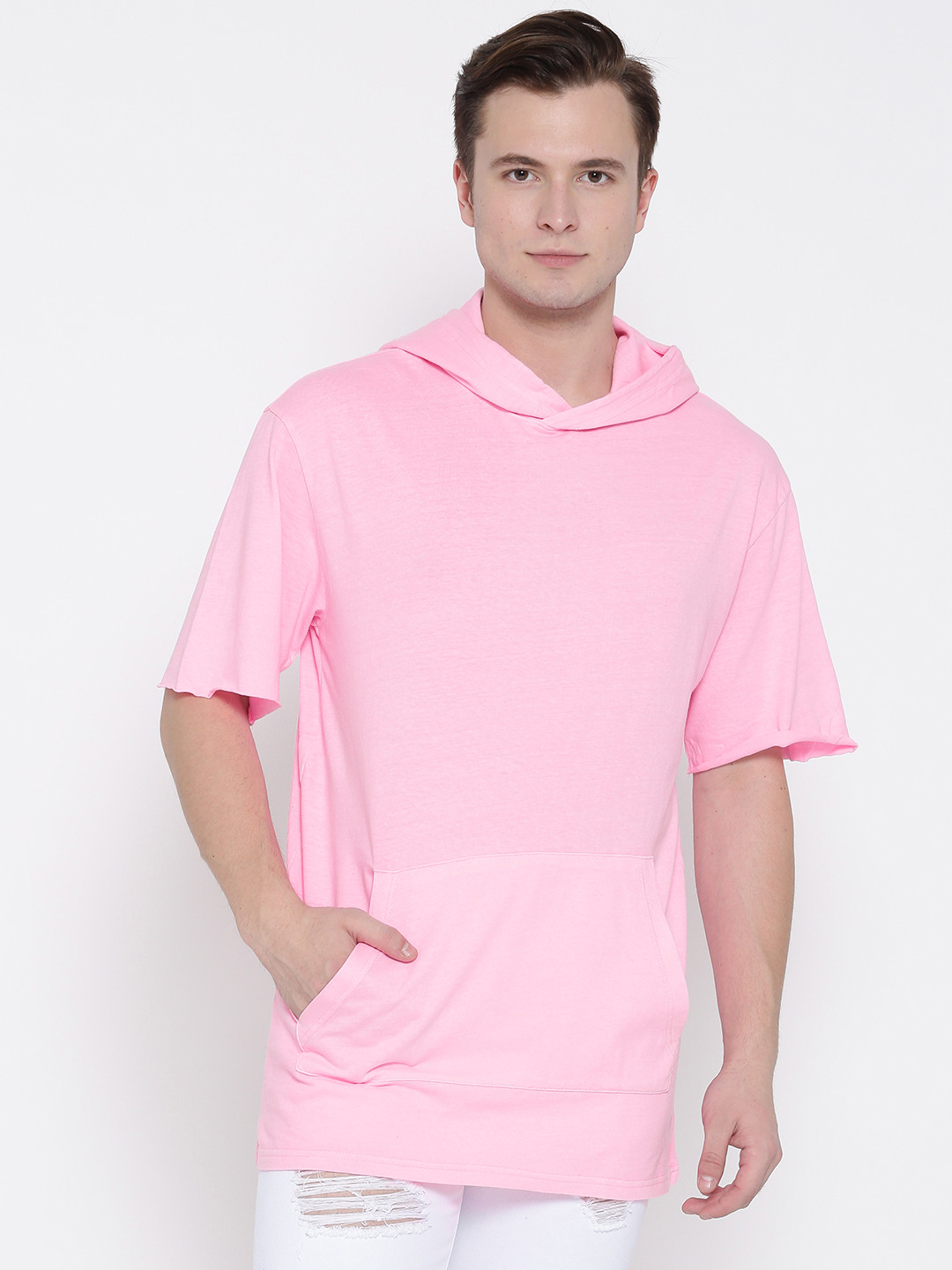 pink hooded t shirt