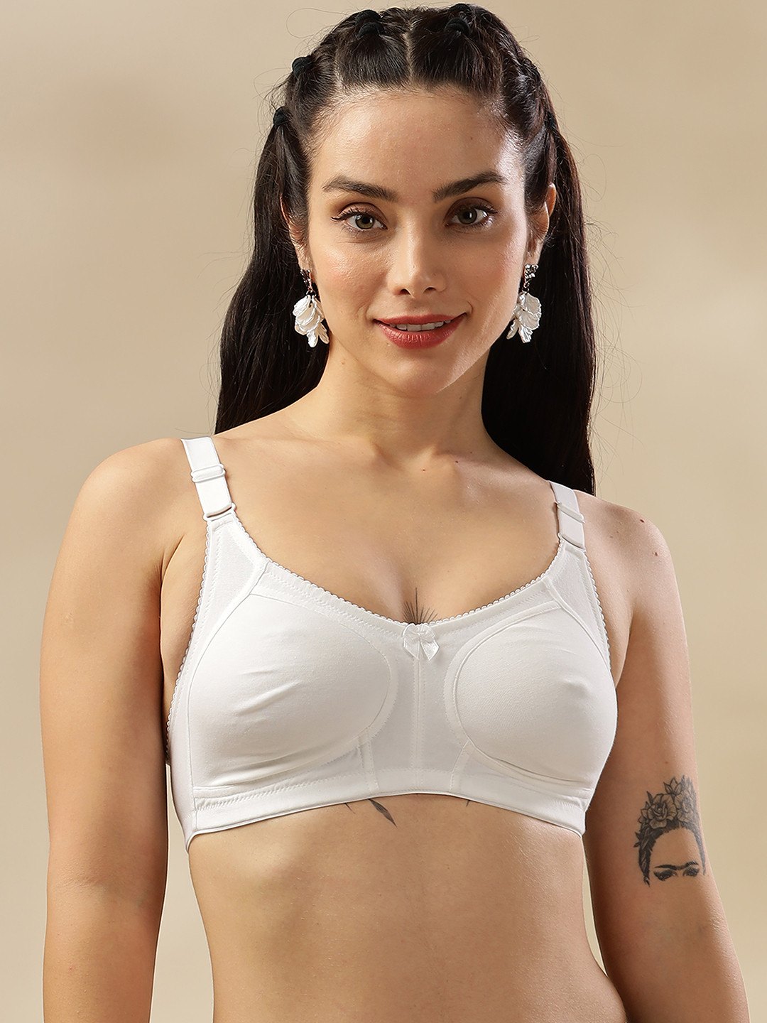 Dollar Missy Women Combed Cotton Wire-Free Panelled Support Bra DES-1251-R3#S2-WHT-PO1