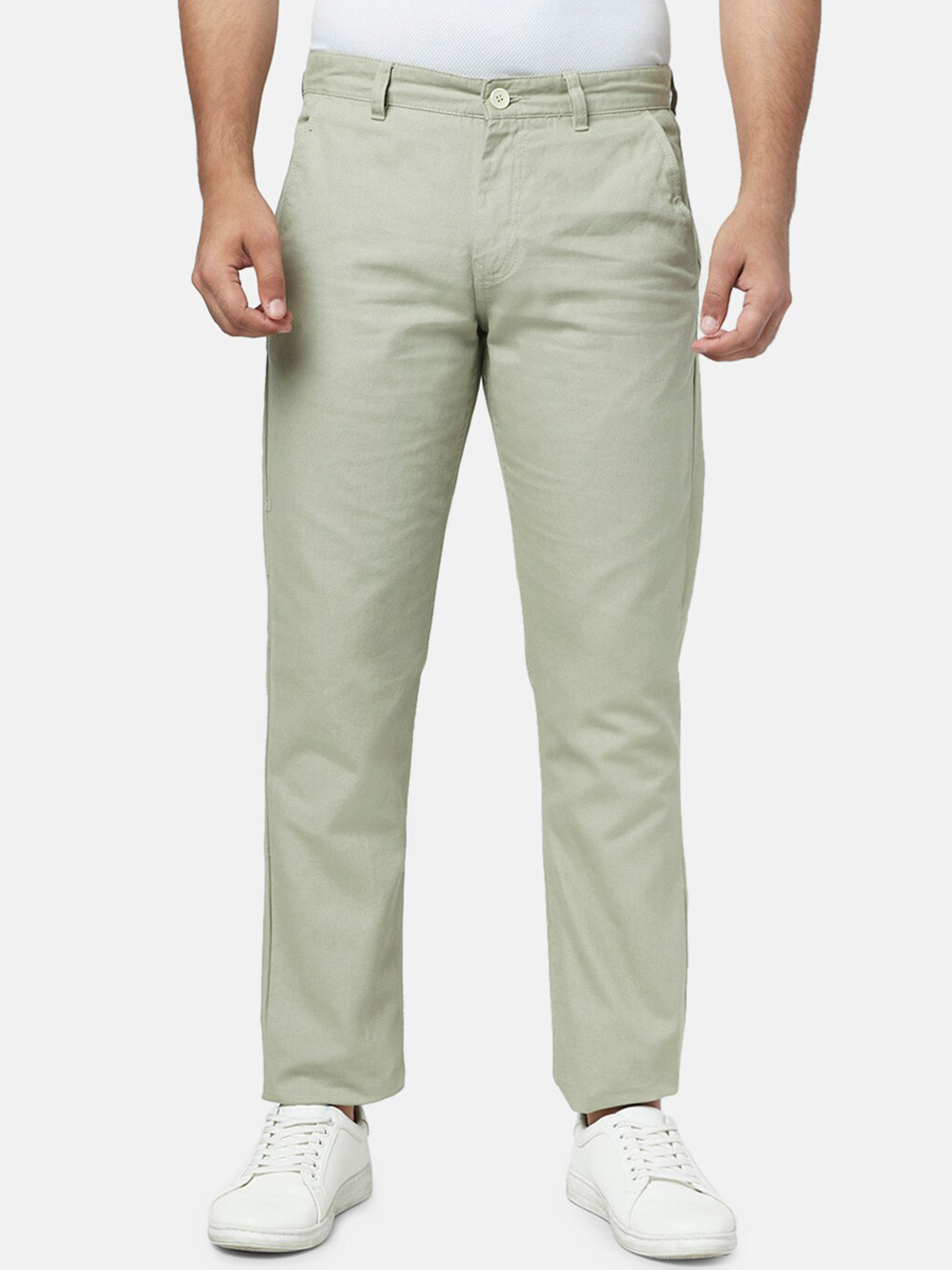 YU by Pantaloons Men Olive Green Cotton Chinos Trousers