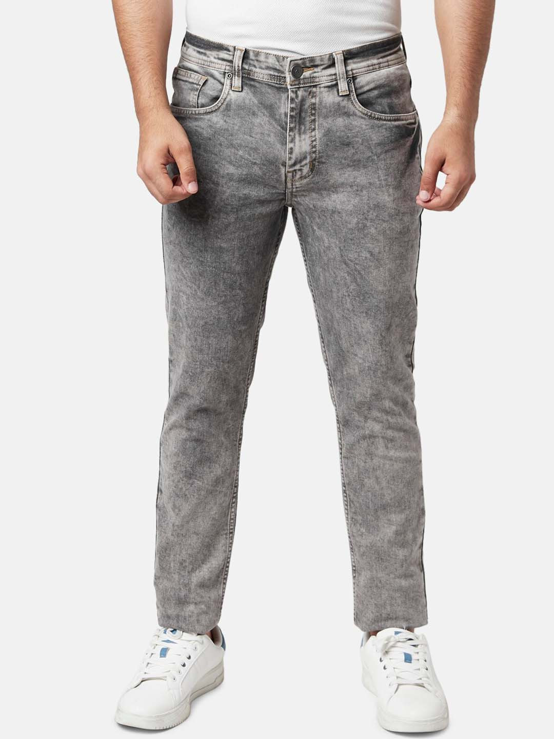 YU by Pantaloons Men Grey Slim Fit Heavy Fade Acid Wash Jeans