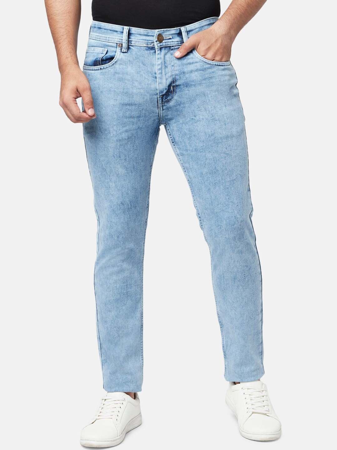 YU by Pantaloons Men Blue Slim Fit Heavy Fade Bleached Jeans