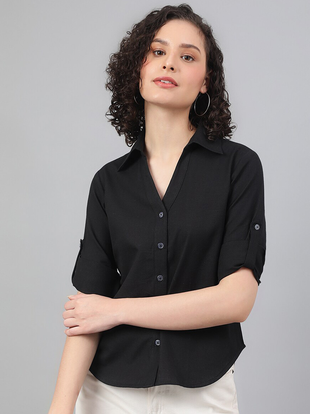 DEEBACO Women Black Premium Cotton Casual Shirt