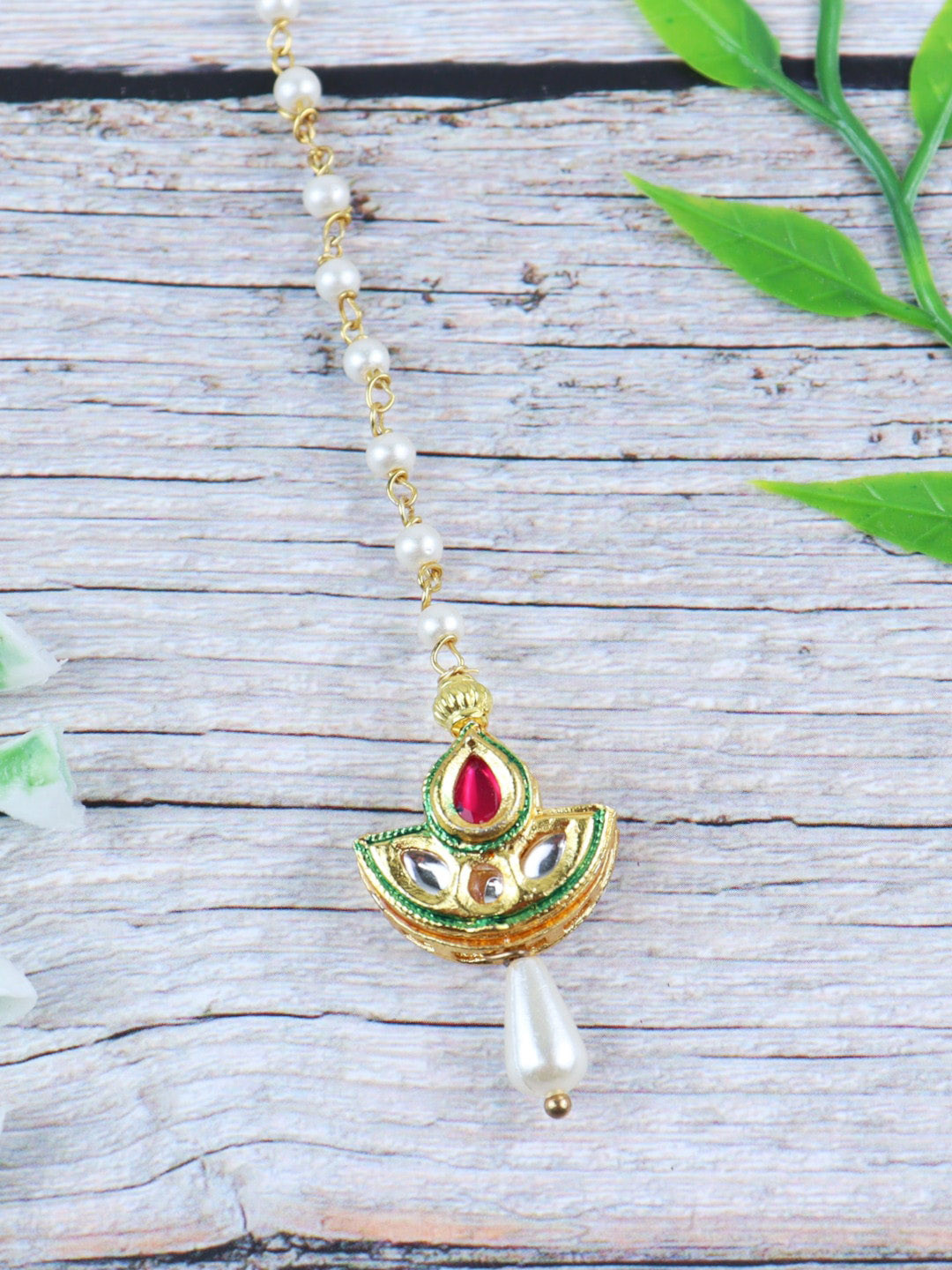 Asthetika Kids Gold-Plated Kundan Studded & Beaded Head Jewellery