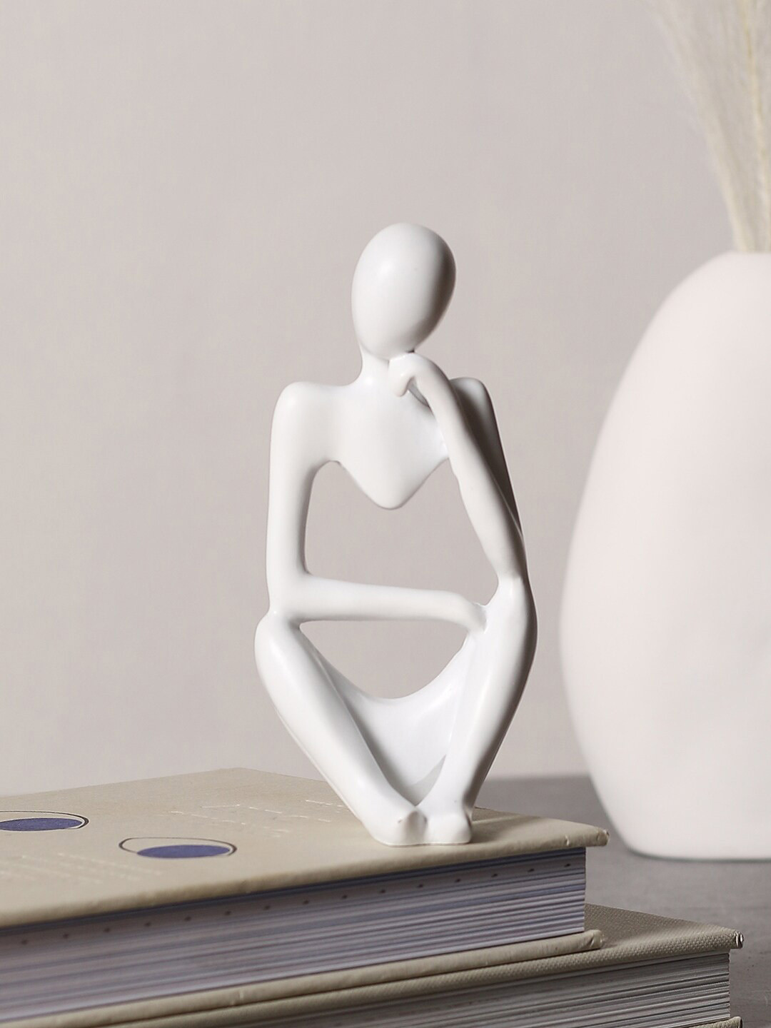 Bonhomie Figure White Ceramic Glossy Living Room Medium Showpiece - 4.7 Inches