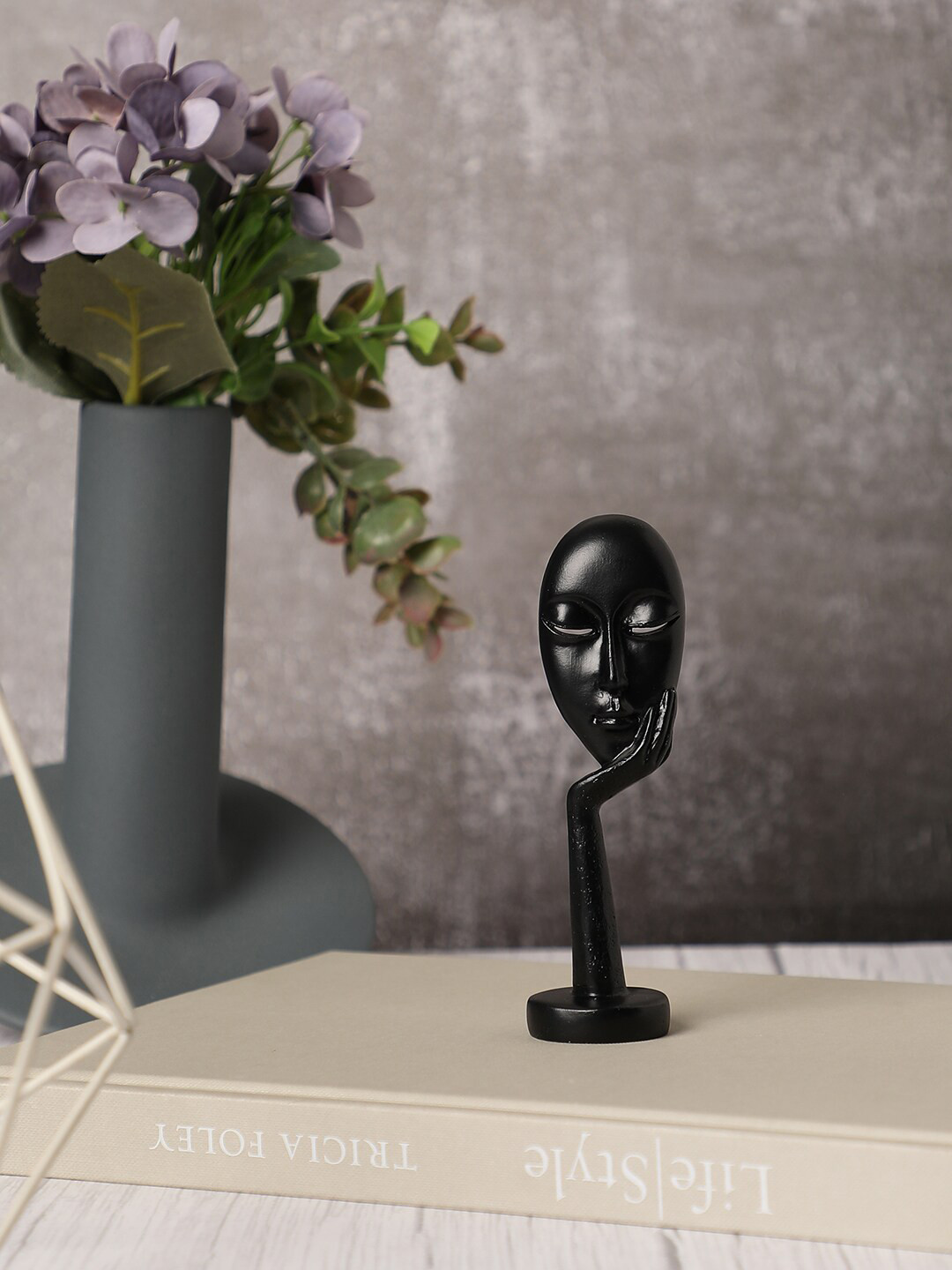 Bonhomie Face Shaped Black Ceramic Natural Home Office Medium Showpiece - 5.1 Inches