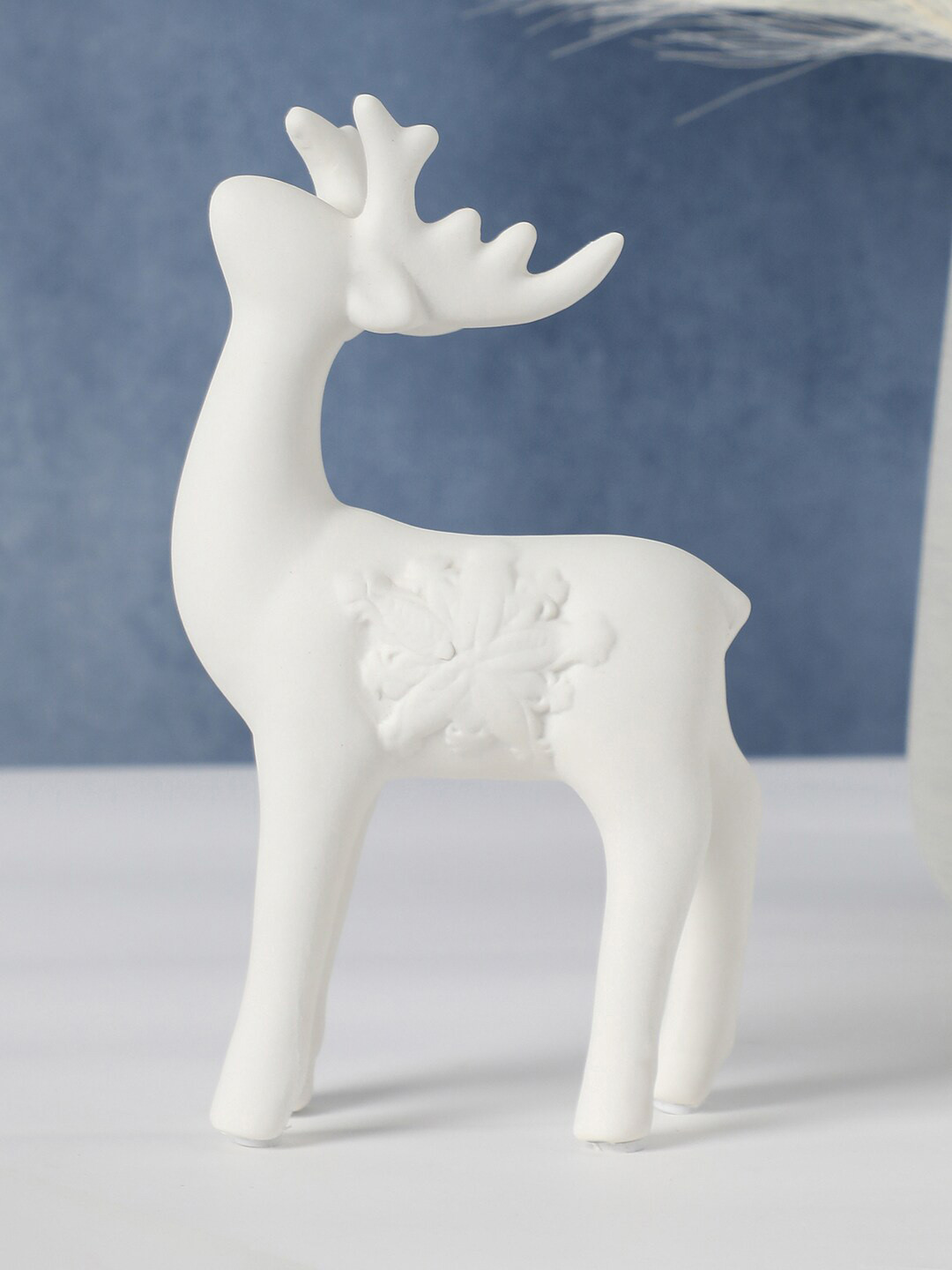 Bonhomie Reindeer White Ceramic Glossy Living Room Medium Showpiece - 7.5 Inches