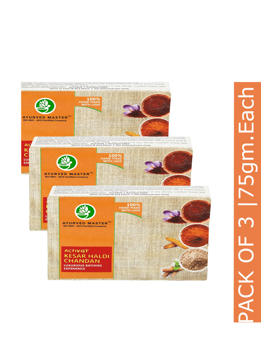 AYURVED MASTER Set Of 3 Activist Kesar Haldi Chandan Soap for Pigmentation - 75g each