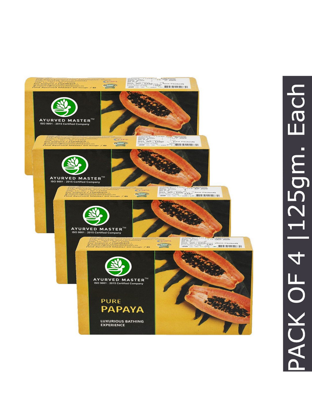 AYURVED MASTER Set Of 4 Pure Papaya Soap For Skin Lightening & Brightening - 125gm Each