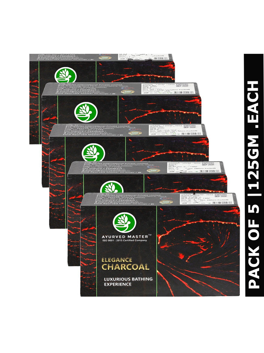 AYURVED MASTER Set Of 5 Elegance Activated Natural Charcoal Soap - 125g each