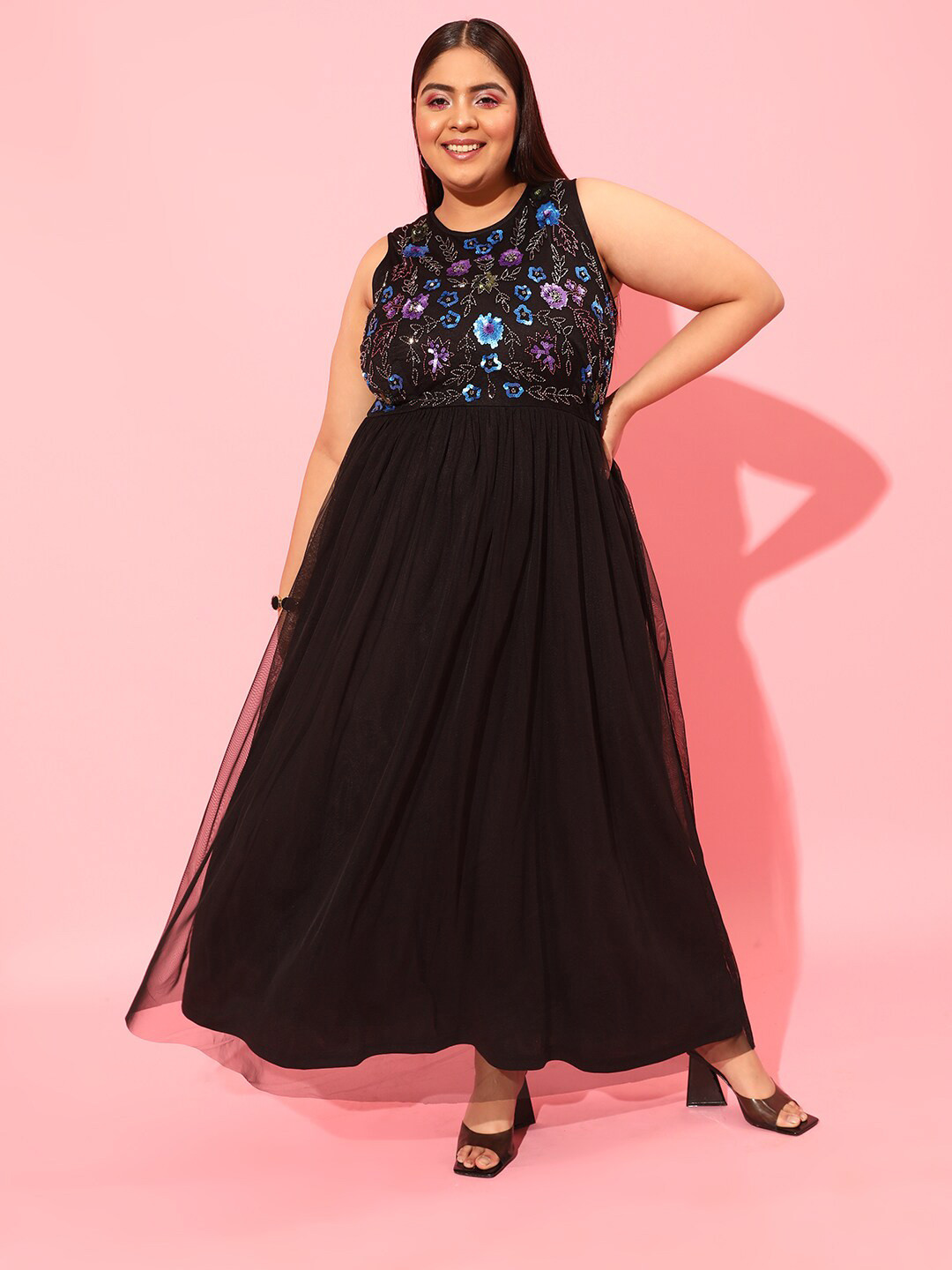 CURVY STREET Black Net A-Line Dress