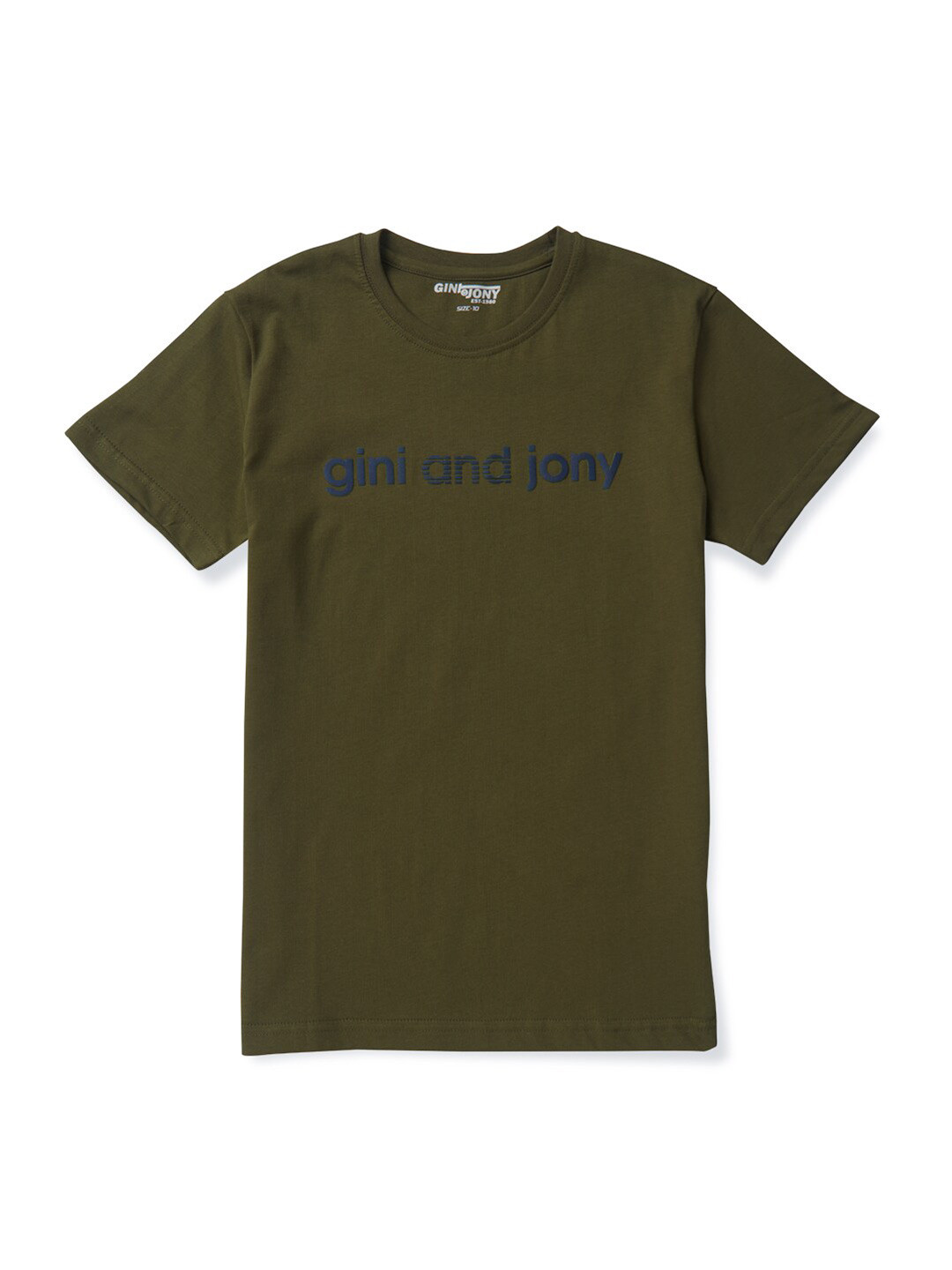 Gini and Jony Boys Olive Green Round Neck Cotton T-shirt