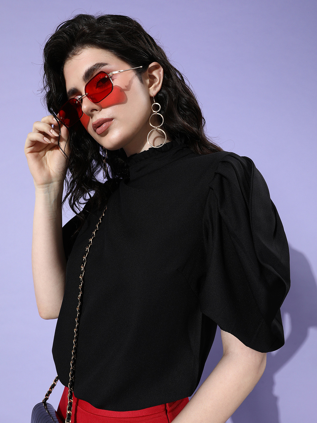 her by invictus Jet Black High Neck Once Upon A Sleeve Top