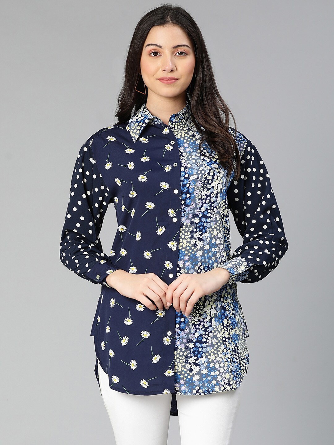 Oxolloxo Women Navy Blue Standard Floral Printed Casual Shirt