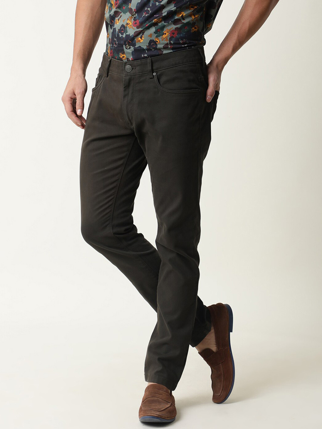 RARE RABBIT Men Spoke-22 Mid-Rise Slim Fit Cotton Trouser