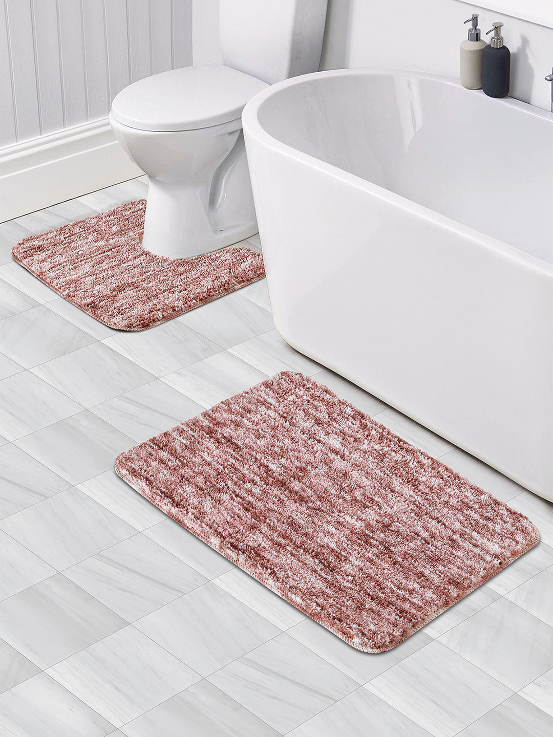 OBSESSIONS Set Of 2 Red 1300 GSM Anti-Skid Bath Rug & Contour Mat