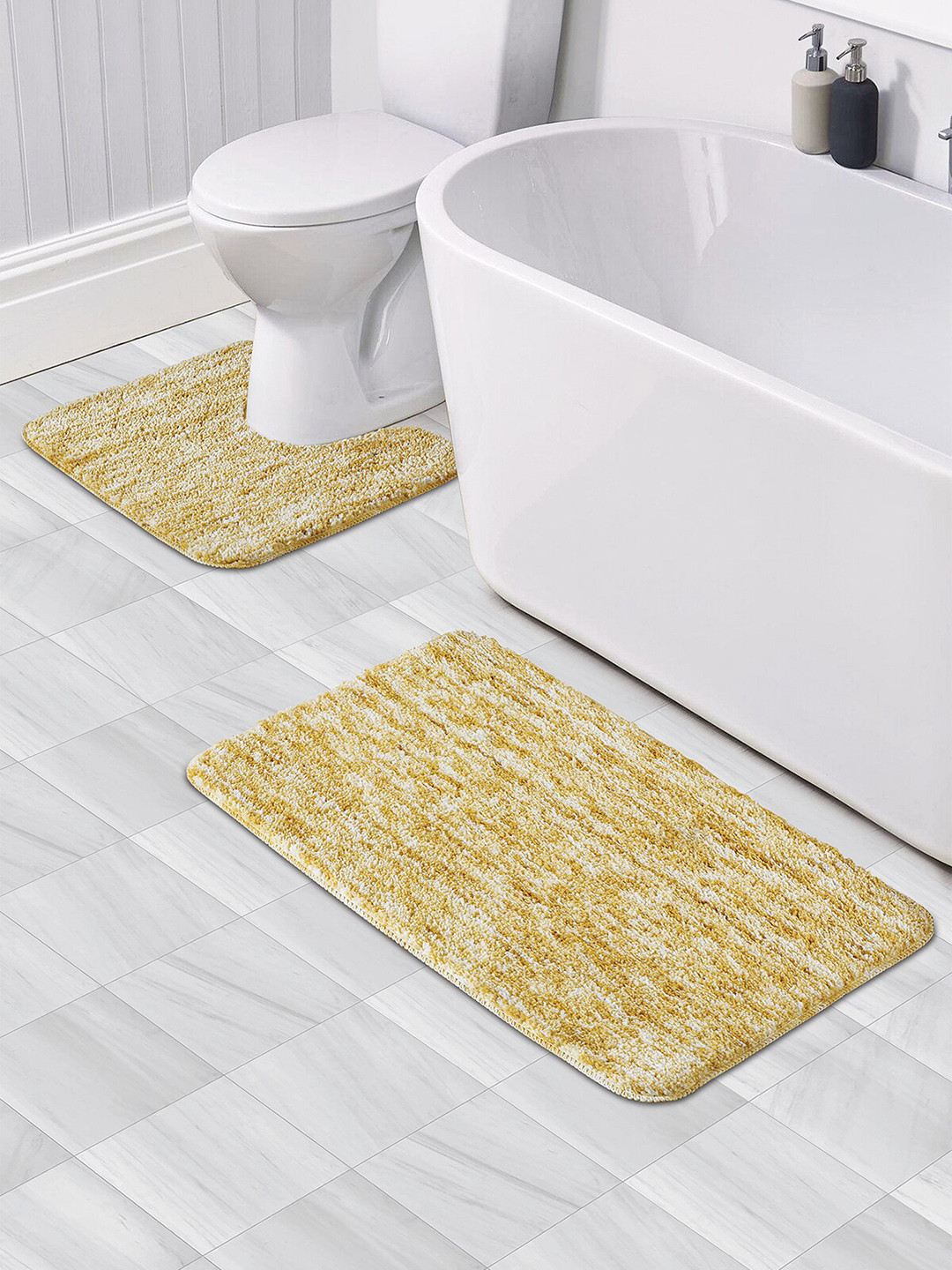 OBSESSIONS Set of 2 Gold-Color Woven Design 1300 GSM Anti-skid Bath Rugs