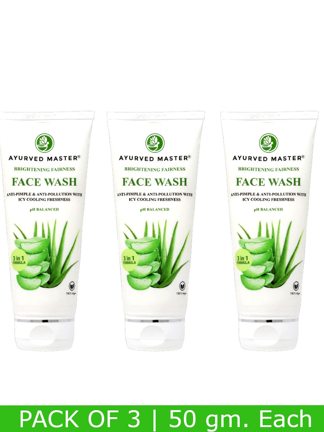AYURVED MASTER Brightening Fairness Set Of 3 Anti Pimple & Anti Pollution Brightening Fairness Face Wash With Icy Cool Freshness 50gm Each