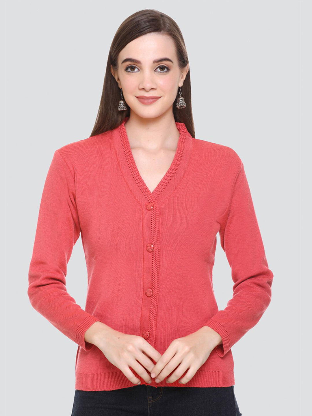 NITSLINE Women Peach-Coloured Acrylic Cardigan