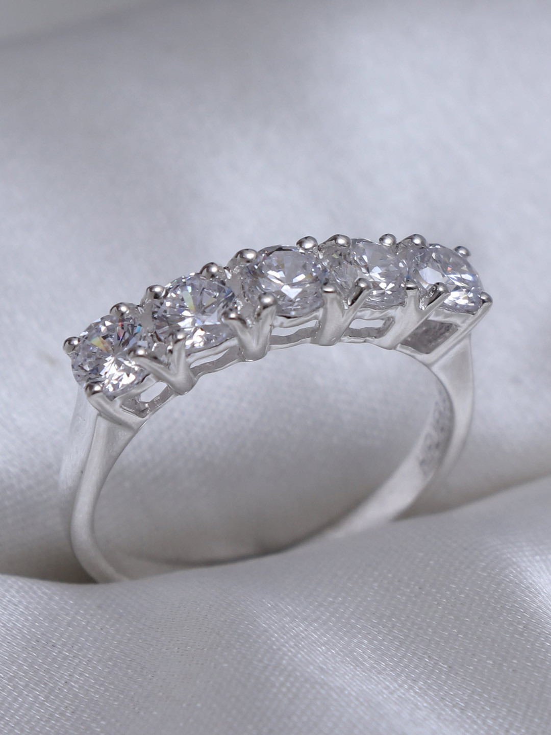 HIFLYER JEWELS  Sterling Silver White CZ Stone-Studded Adjustable  Finger Ring