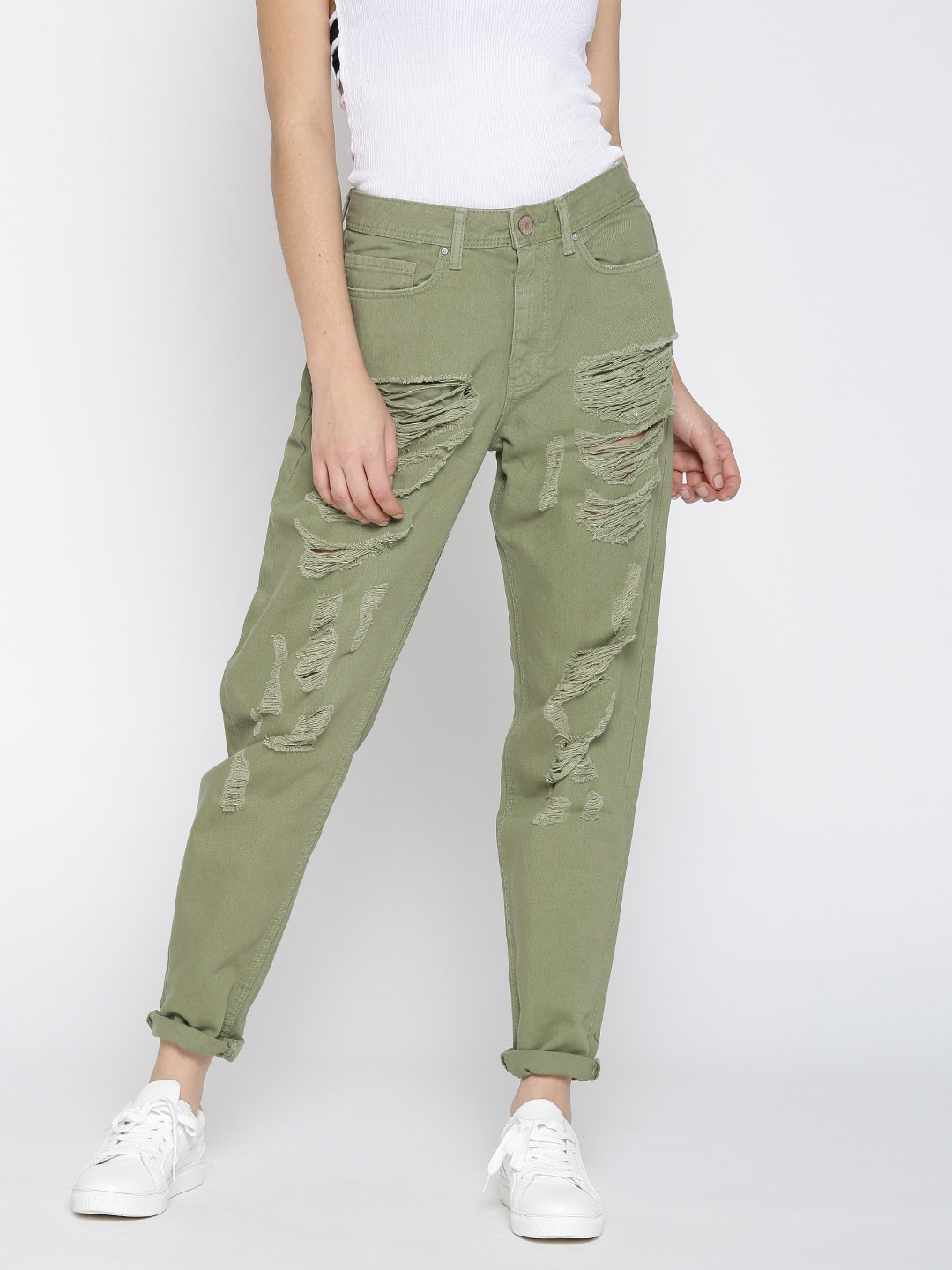 Buy FOREVER 21 Women Olive Green Boyfriend Fit Mid Rise Highly Distressed  Jeans  Jeans for Women 2098417  Myntra