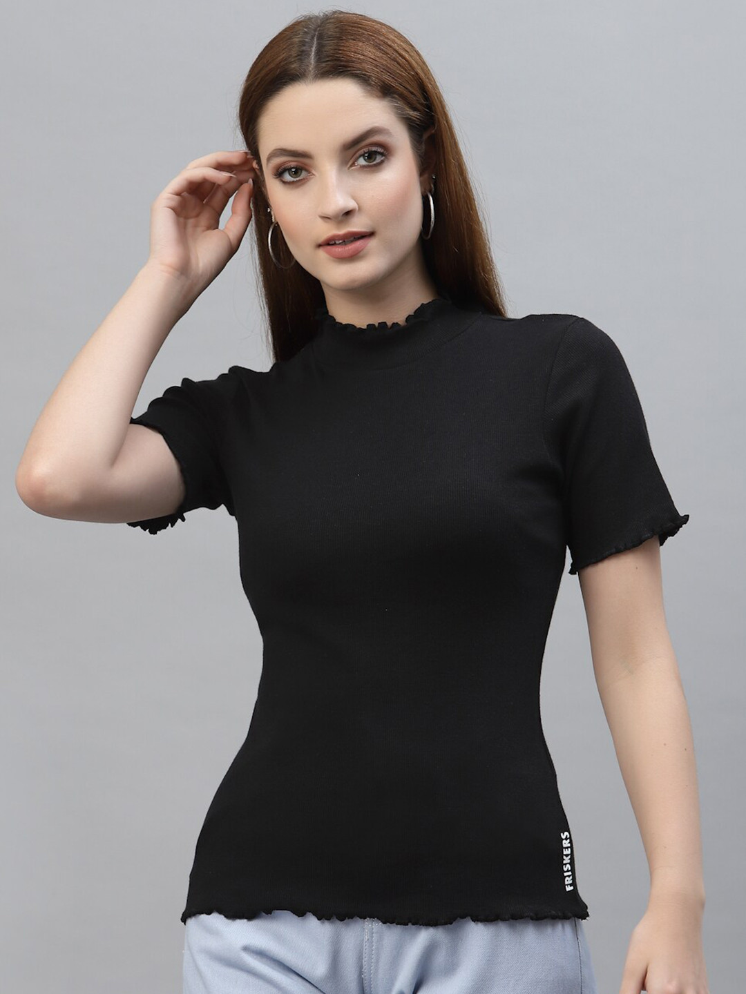 Friskers Black Fitted Rib Top