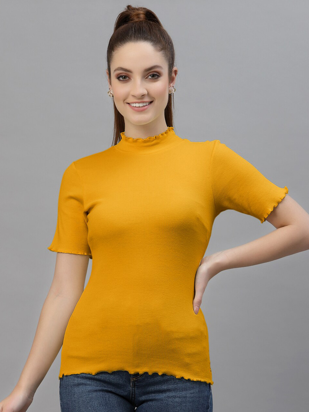 Friskers Mustard Yellow Fitted Rib Top