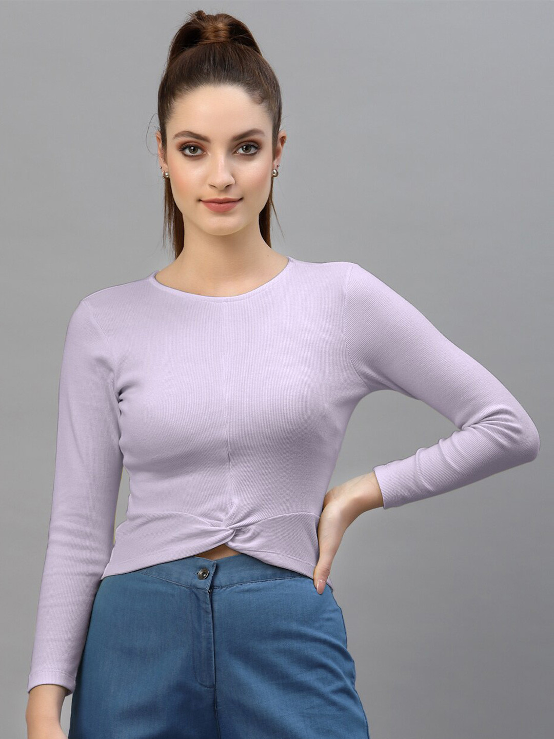 Friskers Lavender Fitted Rib Crop Top