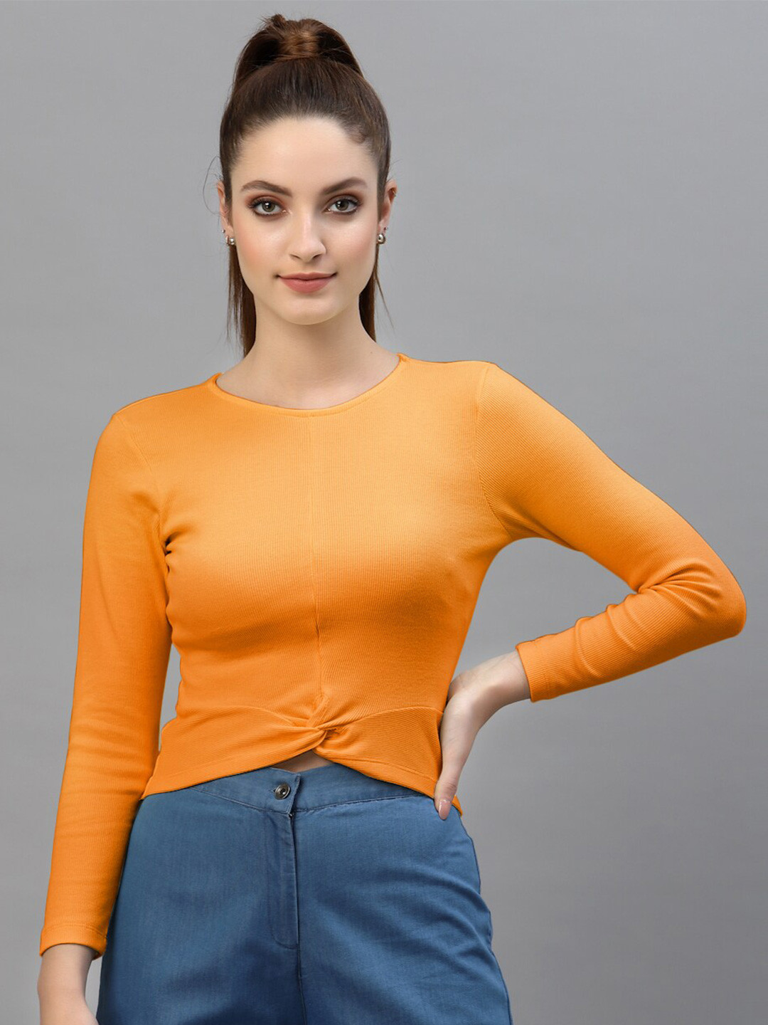 Friskers Orange Fitted Rib Crop Top