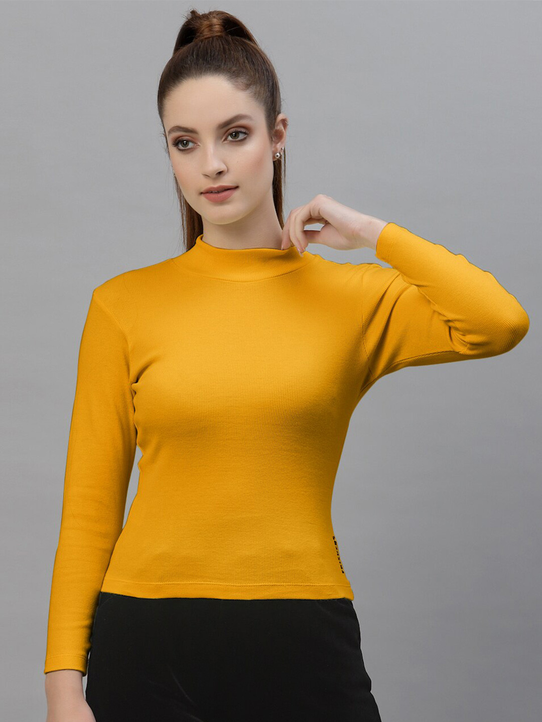 Friskers Gold-Toned Fitted Rib Crop Top