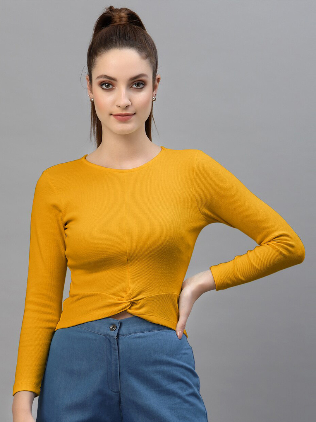 Friskers Gold-Toned Fitted Rib Crop Top