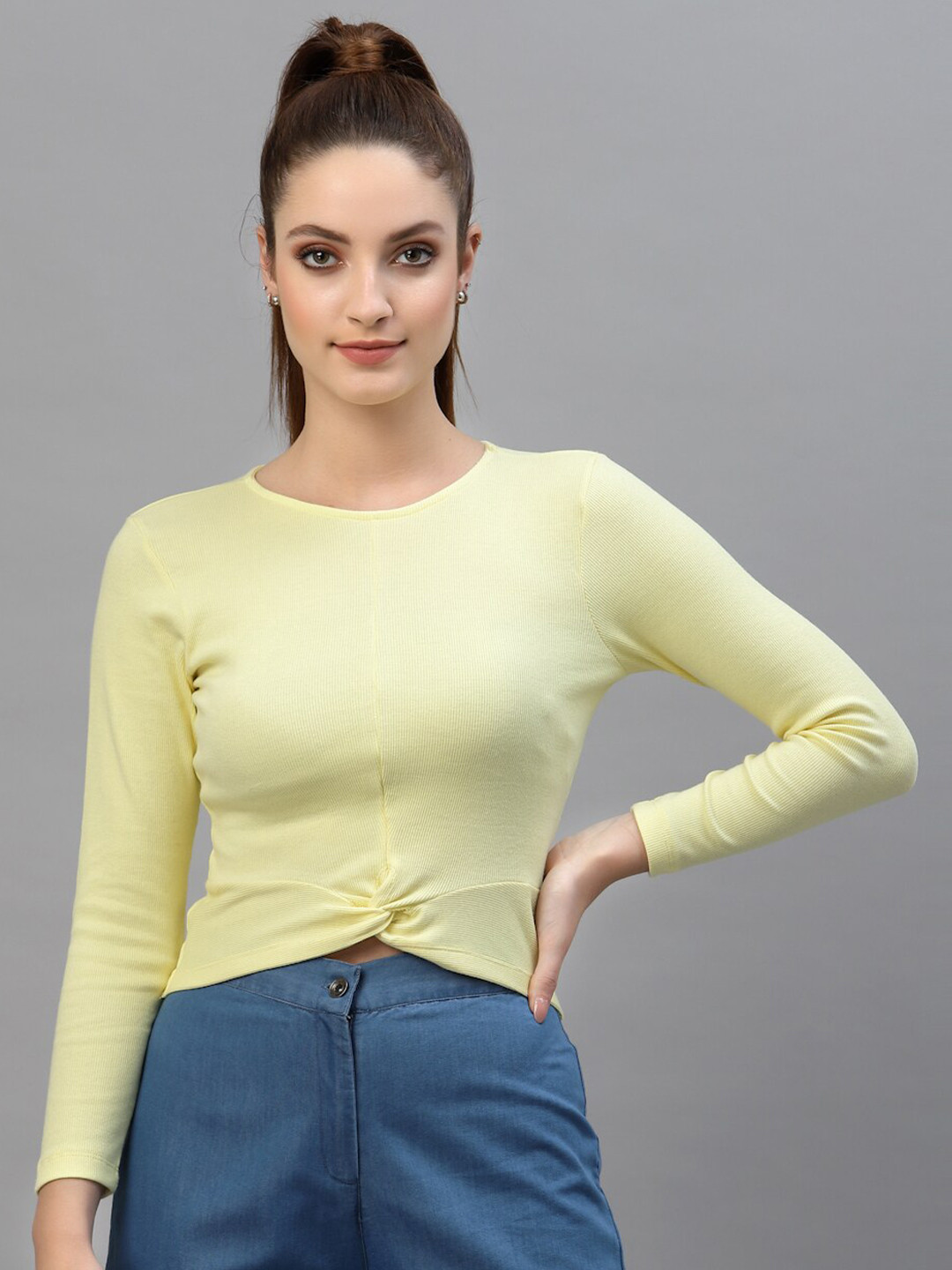 Friskers Yellow Casual Crop Top