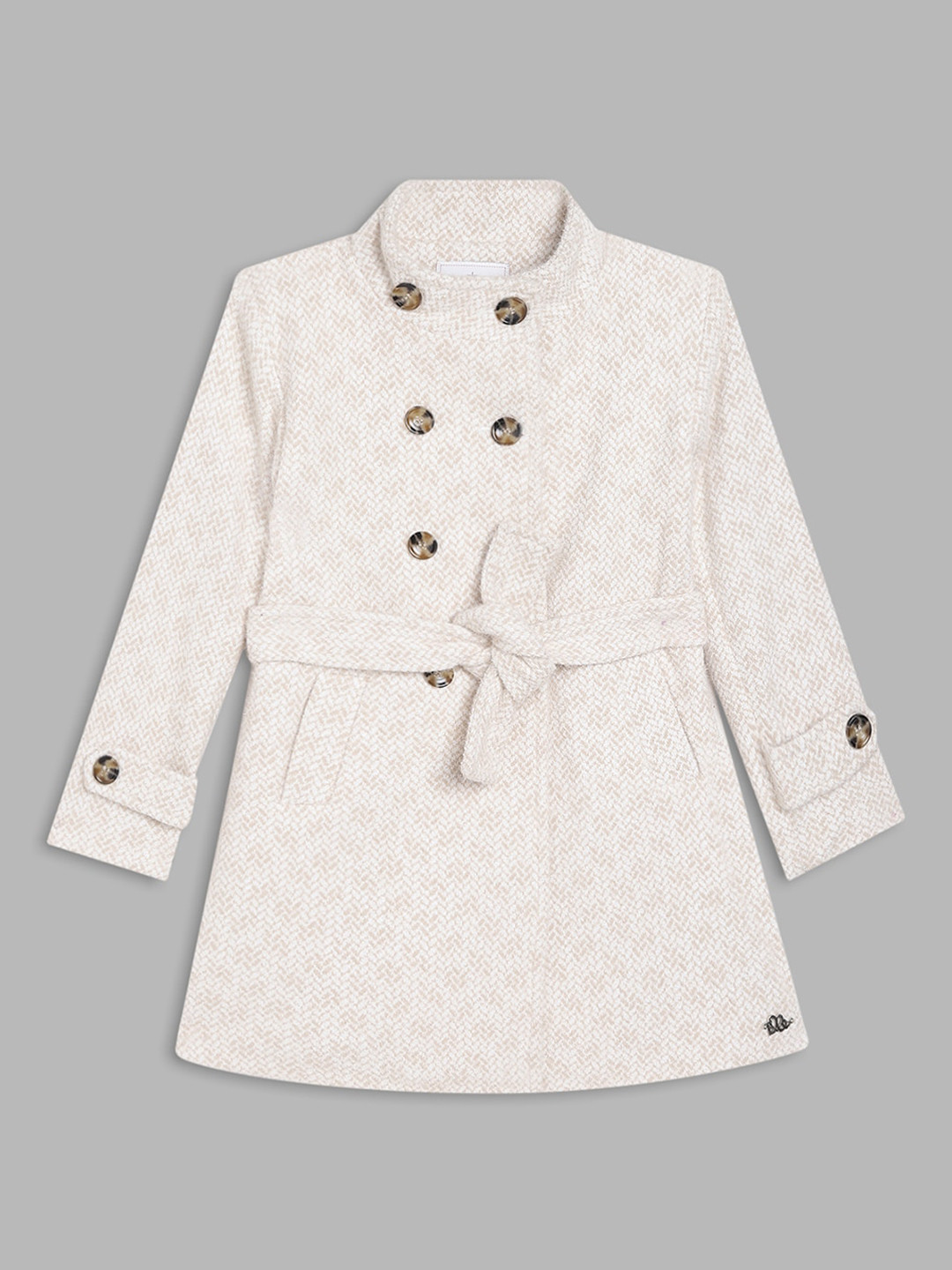 ELLE Beige Girls Self-Deigned Double-Breasted Trench coat