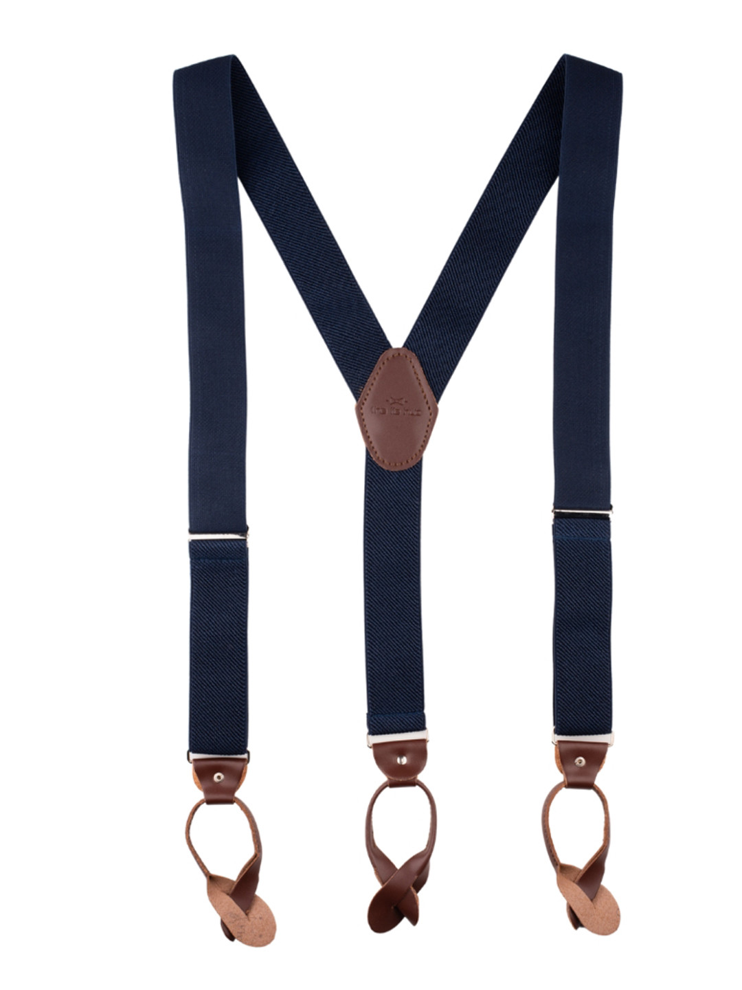 The Tie Hub Men Navy Blue & Brown Clip-On Suspenders