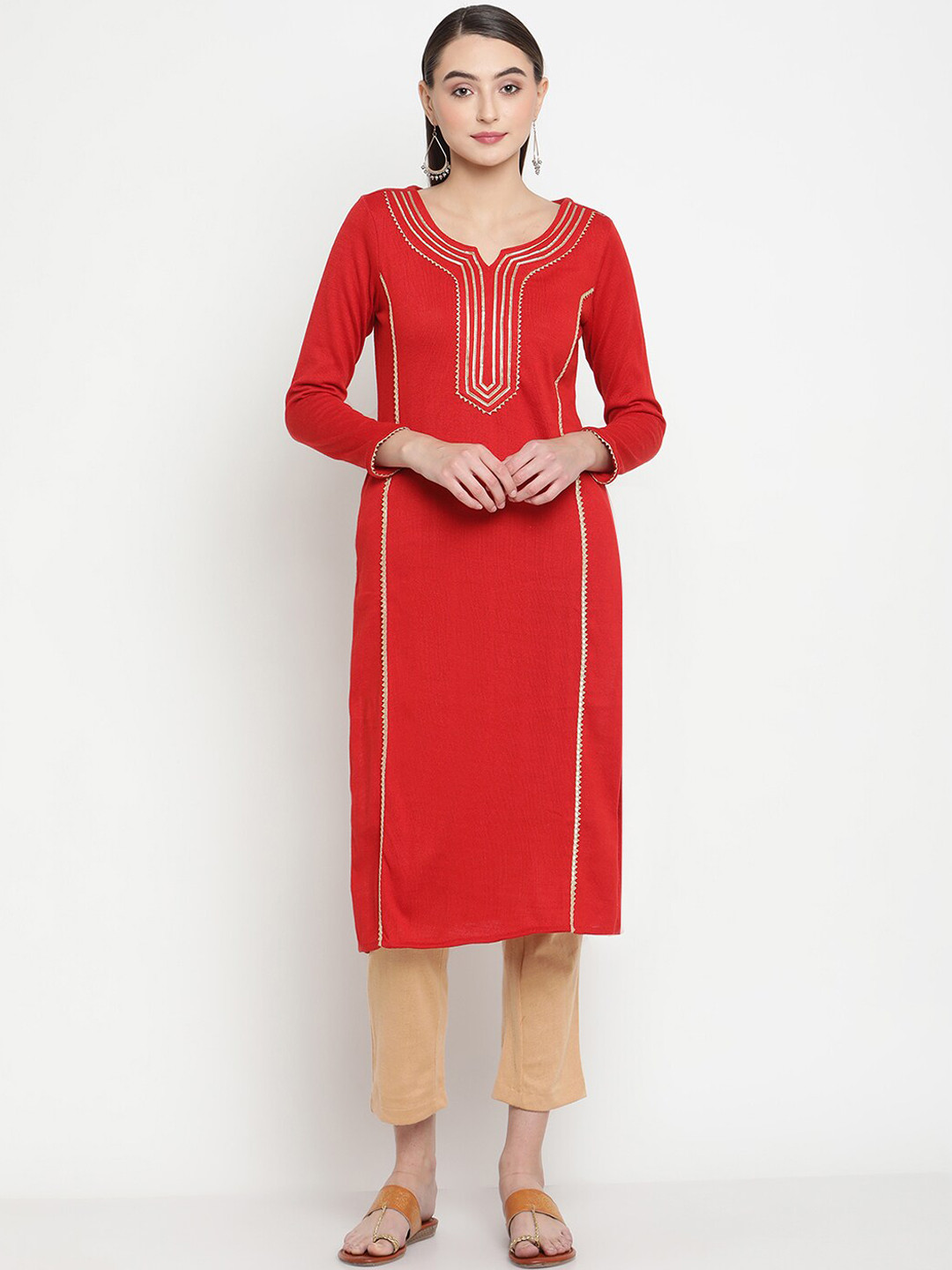 Be Indi Women Round Neck Solid Straight Side Slits Regular Kurta