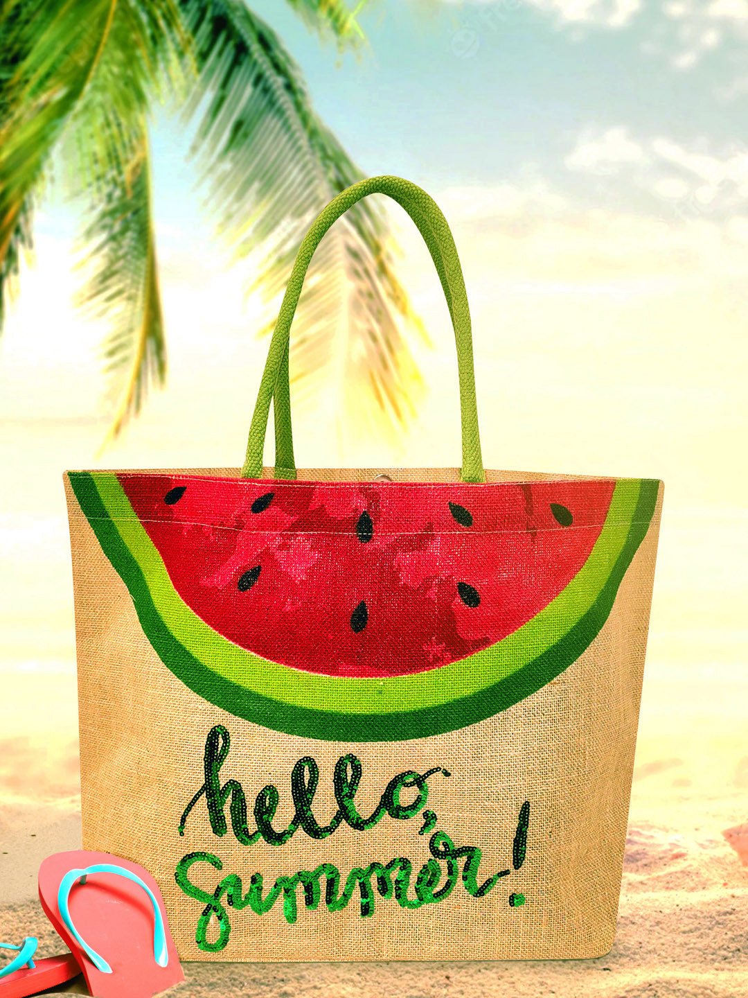 earthbags Printed Oversized Jute Tote Bag Handbags