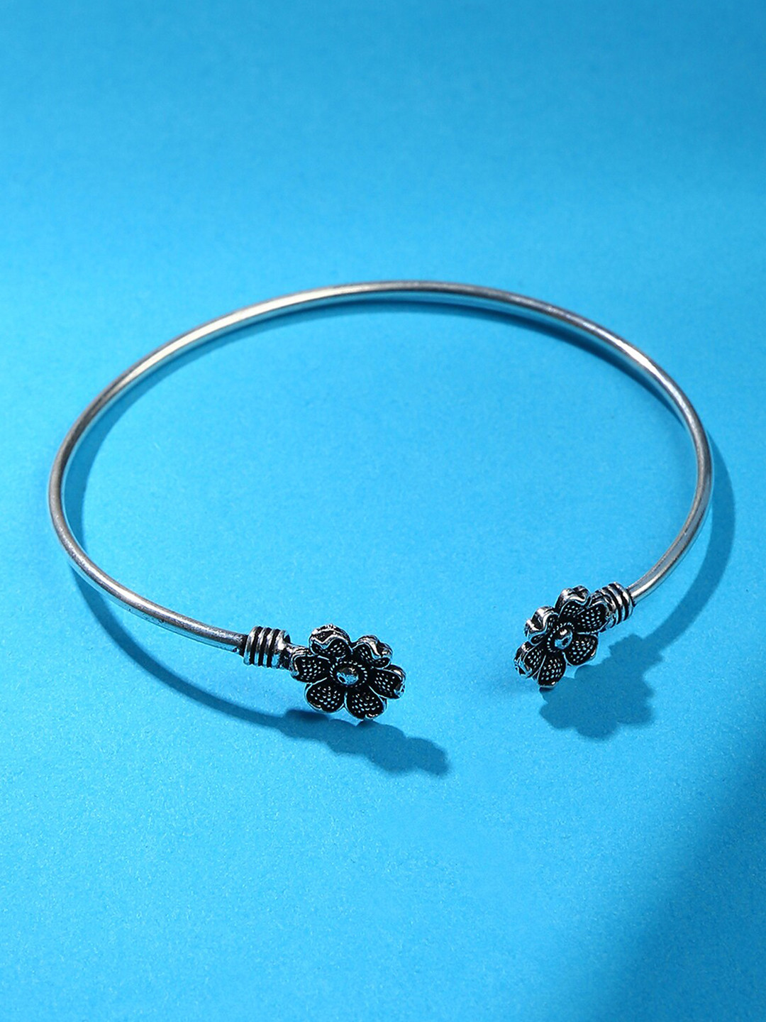 SOHI Women Black Silver-Plated Cuff Bracelet