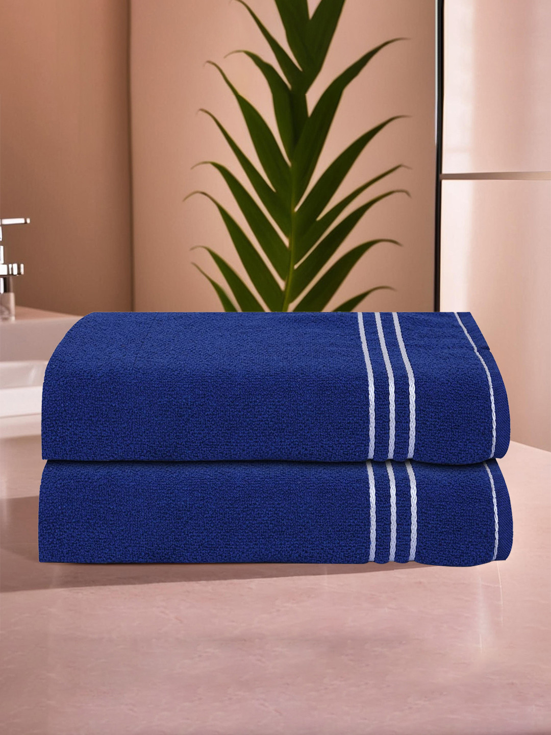 Kuber Industries Blue Set of 2 Super Absorbent 400 GSM Cotton Bath Towels