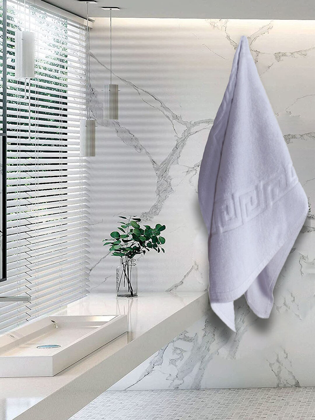 Kuber Industries White Greek Design Super Absorbent Cotton 400 GSM Hand Face Bath Towel