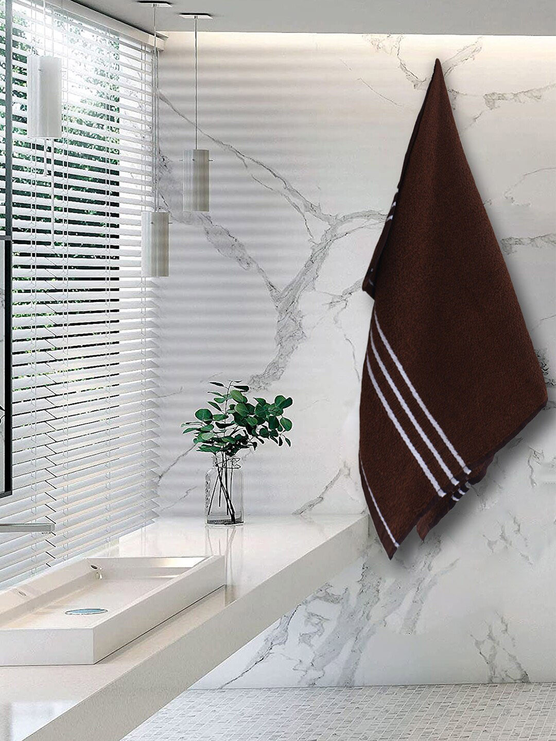 Kuber Industries Brown Set Of 3 Striped 400 GSM Super Absorbent Cotton Bath Towels