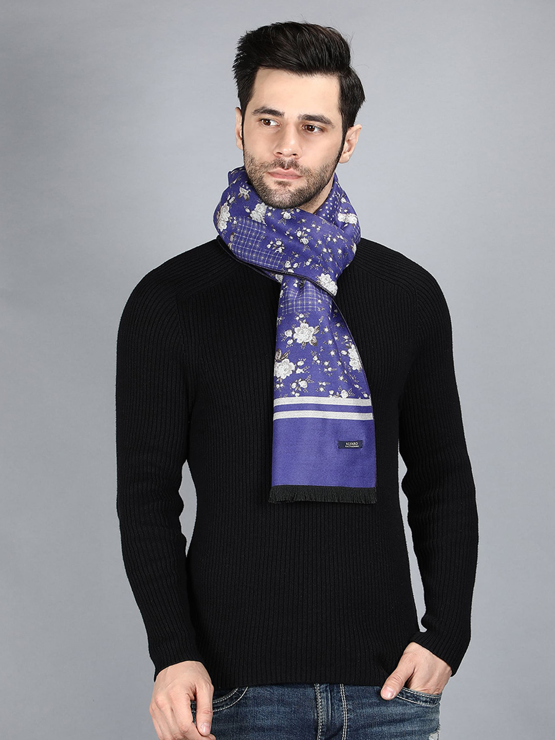 Alvaro Castagnino Men Purple & White Floral Print Muffler