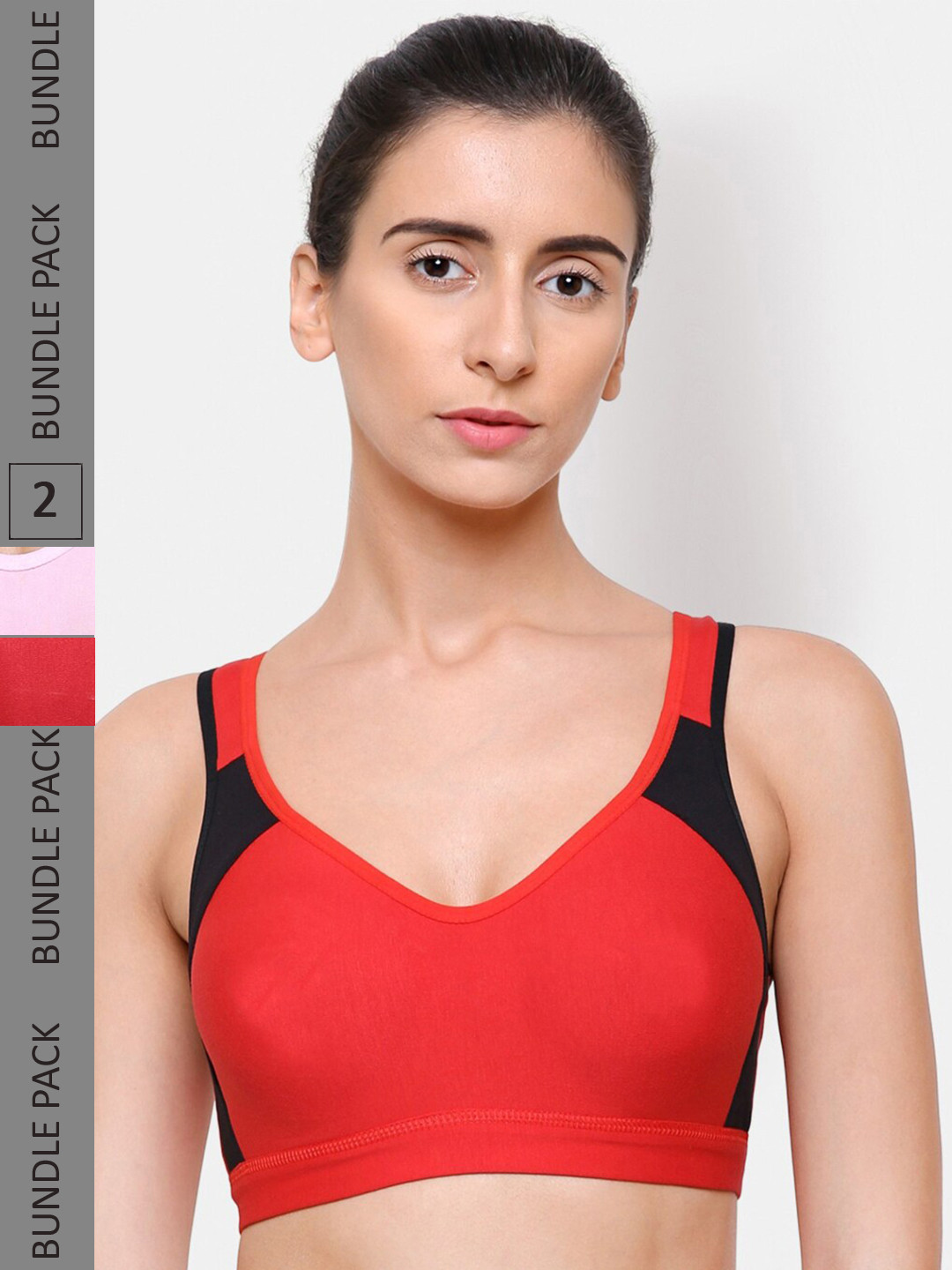 College Girl Pack Of 2 Red & Pink Workout Bra
