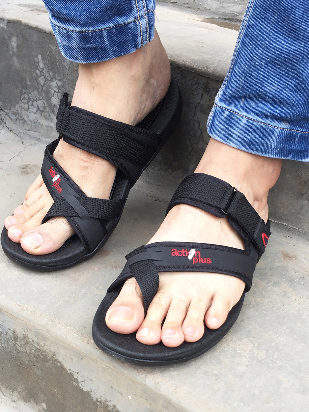 Action Plus Men Black & Red Comfort Sandals