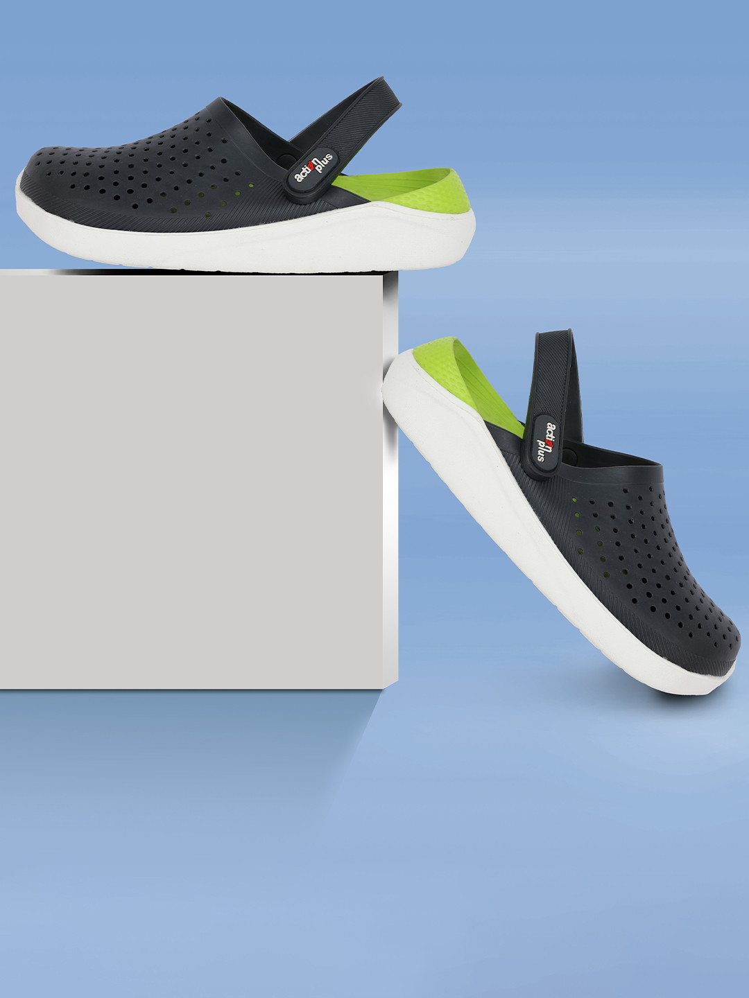 Action Plus Men Grey & Fluorescent Green Rubber Clogs