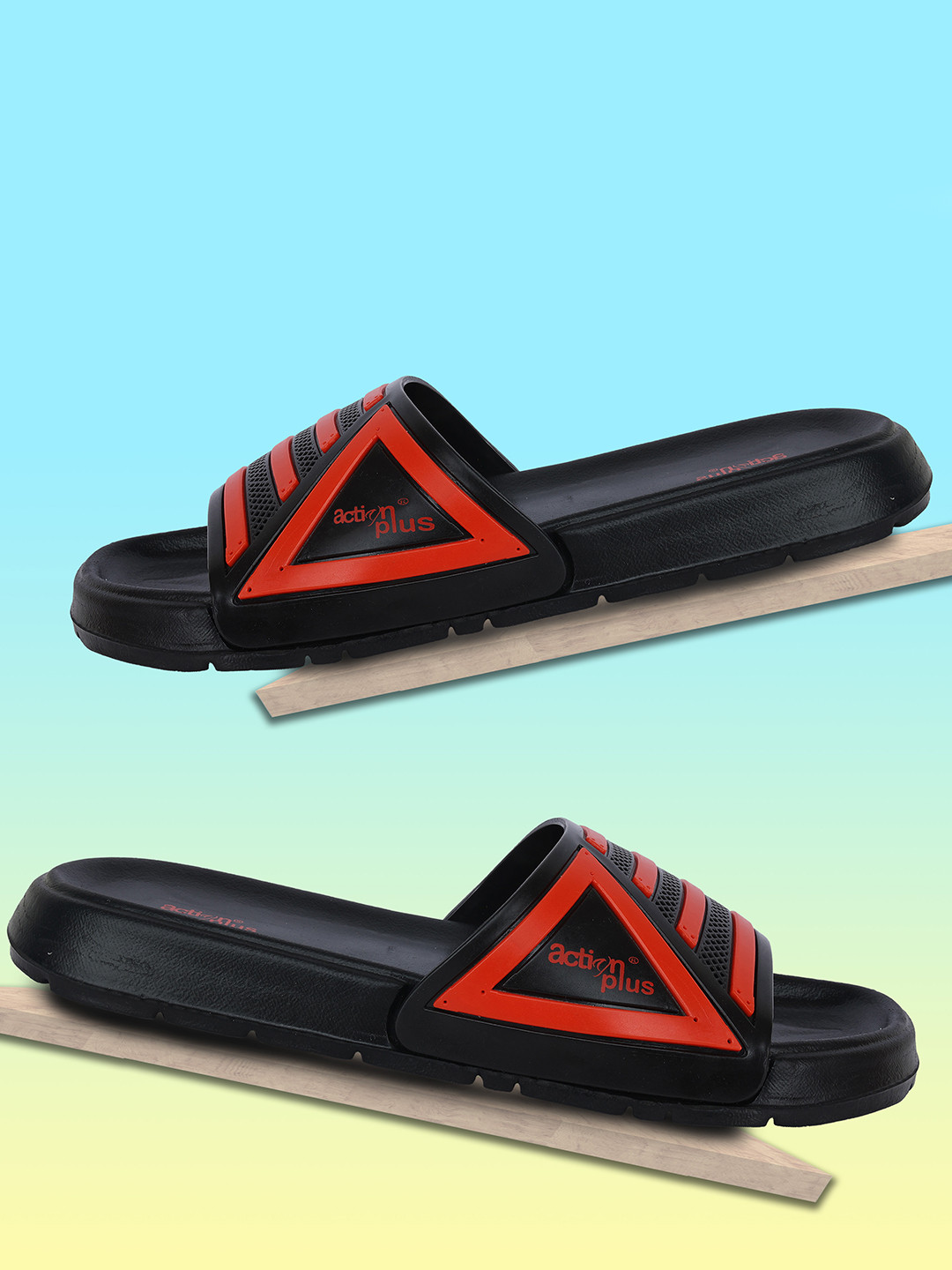 Action Plus Men Black & Red Striped Sliders