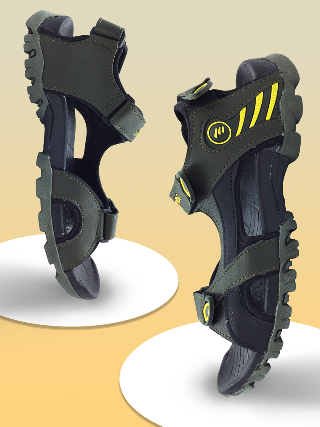 Action Plus Men Olive & Yellow Textured Sports Sandals