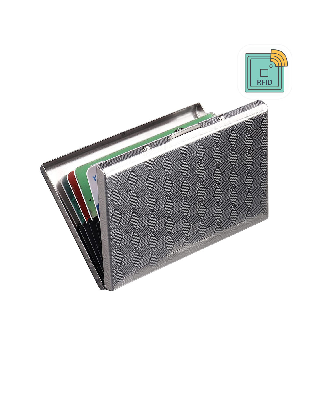 StealODeal Silver-Toned Textured Stainless Steel RFID Card Holder
