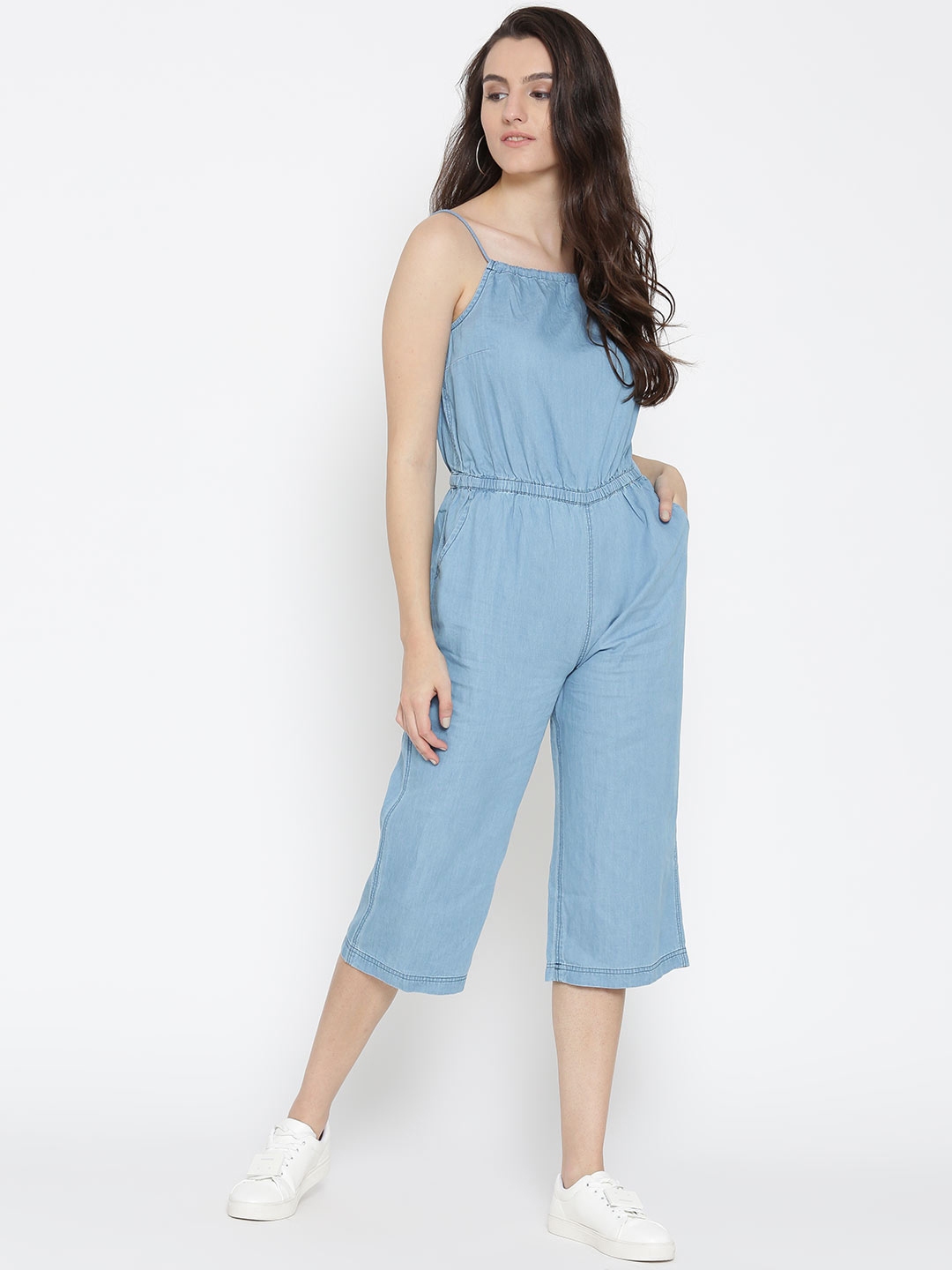 denim capri jumpsuit