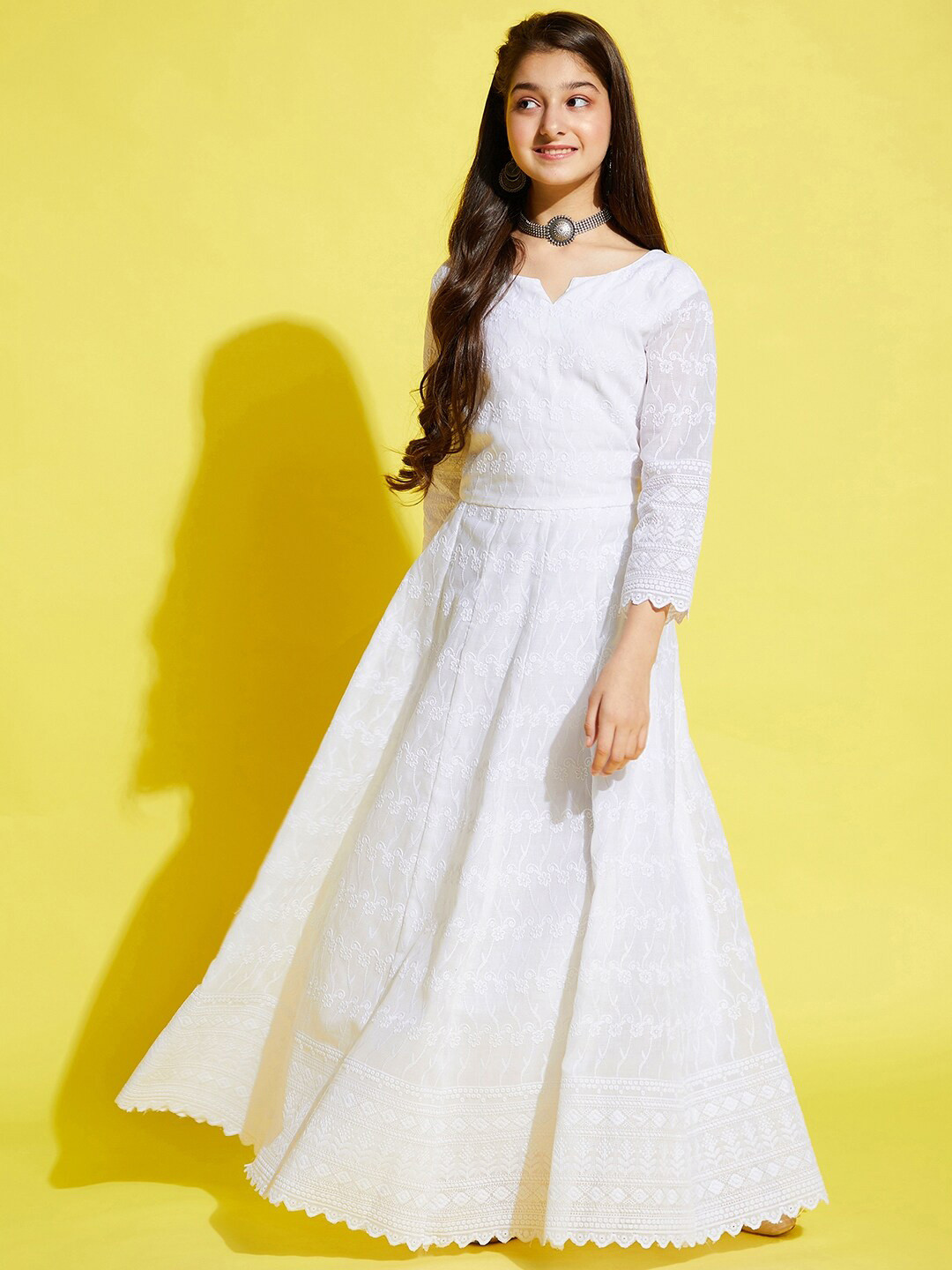 Cherry & Jerry White Floral Ethnic Cotton Maxi Dress